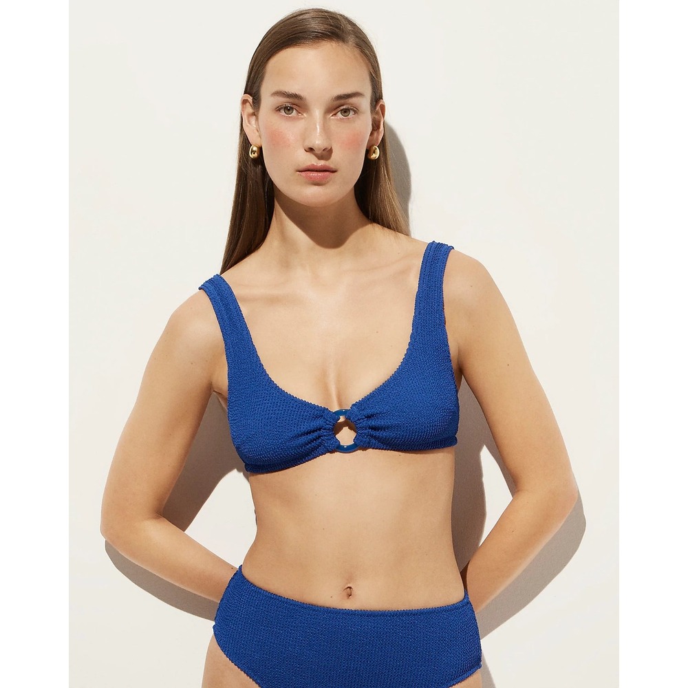 NWT J.CREW Crinkle O-Ring Scoop Neck Bikini Top Royal Blue Womens Size M